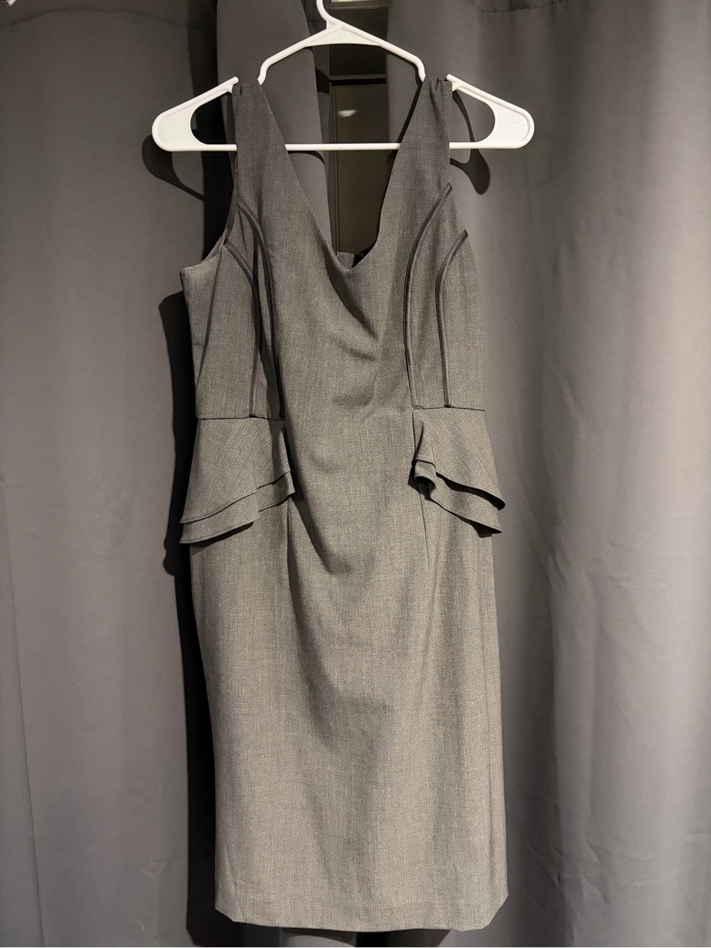 New York & Company Charcoal Gray Midi Sheath Dress with Peplum Panels